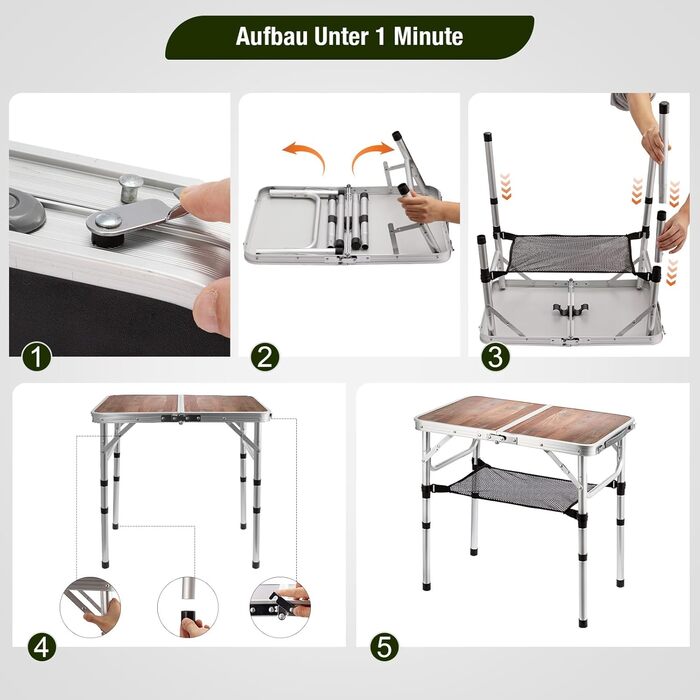 Складной алюминиевый стол для кемпинга коричневый ARATERVIO