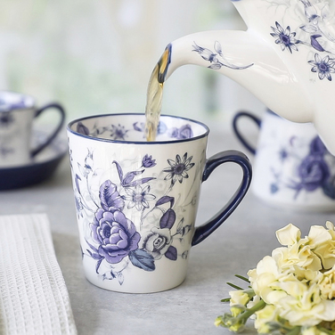 Кухоль для чаю London Pottery BLUE ROSE, кераміка, мигдальна слонова кістка/синій, 300 мл