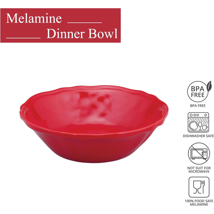 Набір меламінових мисок UP ware, миски у формі квітки для пасти, рису, супу та салату, без BPA, придатні для миття в посудомийній машині, ударостійкі, сині, 17,8 см, 6 предметів (святковий червоний)