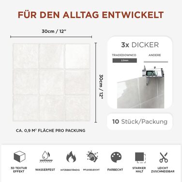 Самоклеющаяся премиальная плитка для кухни 30 x 30 см TRADEDOWNCO PEEL & STICK TILES