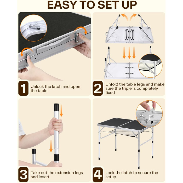 Складаний кемпінговий стіл з регульованою висотою 90 x 60 см Sportneer