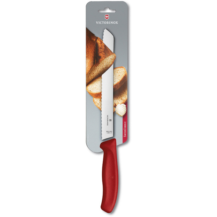 Кухонний ніж Victorinox SwissClassic Bread лезо 21см хвил. для хліба з черв. ручкою (блістер)