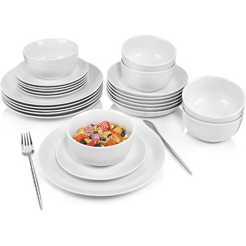 ПЕВЕЦ Столовый сервиз Новый портвейн белый, набор фарфоровой посуды из 86 предметов на 12 персон, комплектация, набор тарелок белого цвета (комбинированный сервиз 24 шт.)