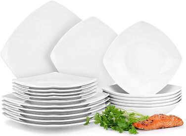 Набір посуду konsimo Combi 12 персон Набір тарілок CARLINA Modern 36 предметів Столовий сервіз - Сервіз та набори посуду - Комбінований сервіз 12 осіб - Сервіз для сім'ї - Столовий посуд Столовий посуд (Dinner Сервіз 18 днів, Білий)