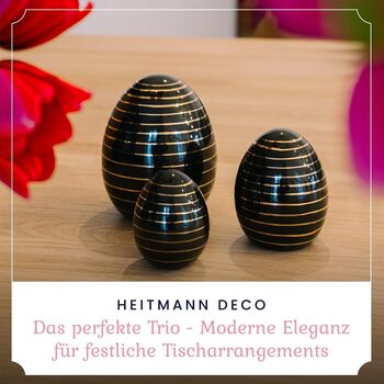 Набір декоративних фігурок Heitmann керамічна пасхальна прикраса під порцеляну, для встановлення, біла, приблизно 12,5 x 10,5 x 8 см (яйця - чорні із золотим декором)