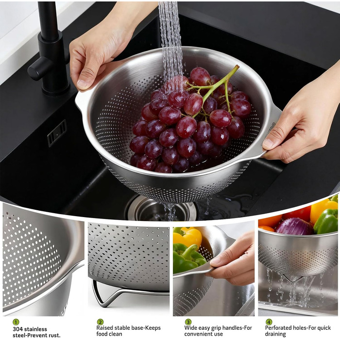 Кухонний друшляк-сито з 2 ручками 27 см Greentainer