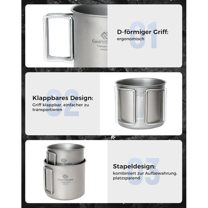Набор туристических титановых кружок 340 и 470 мл COOK'N'ESCAPE