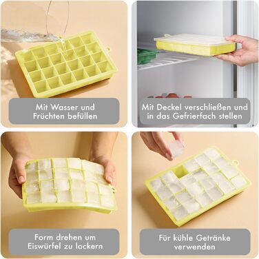 Силіконові формочки для льоду Blumtal, набір з 3 шт. - форма для льоду на 24 кубики з кришкою - силіконова форма для льоду без бісфенолу А - форма для льоду, безпечна для харчових продуктів - сіро-блакитні великі кубики (сірі жовті, великі кубики)