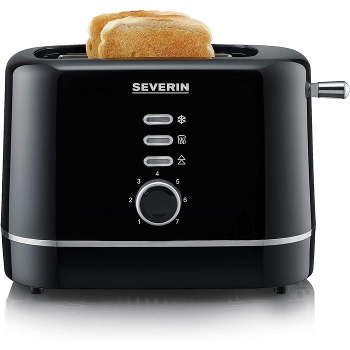 Автоматический тостер SEVERIN, маленький тостер на 2 ломтика, высококачественный черный тостер для поджаривания, размораживания и нагрева, 850 Вт, черный, AT 4321 черный/серебристый