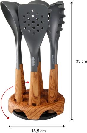 Набір кухонного начиння Back to Nature з обертовим тримачем, імітація дерева, 8 предметів STONELINE