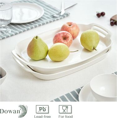 Фарфоровая тарелка, 39 x 25 см Большой белый сервировочный поднос с ручками, сервировочная тарелка прямоугольная для еды, закусок, пирожных, для ресторанов, развлечений, вечеринок, 2 предмета