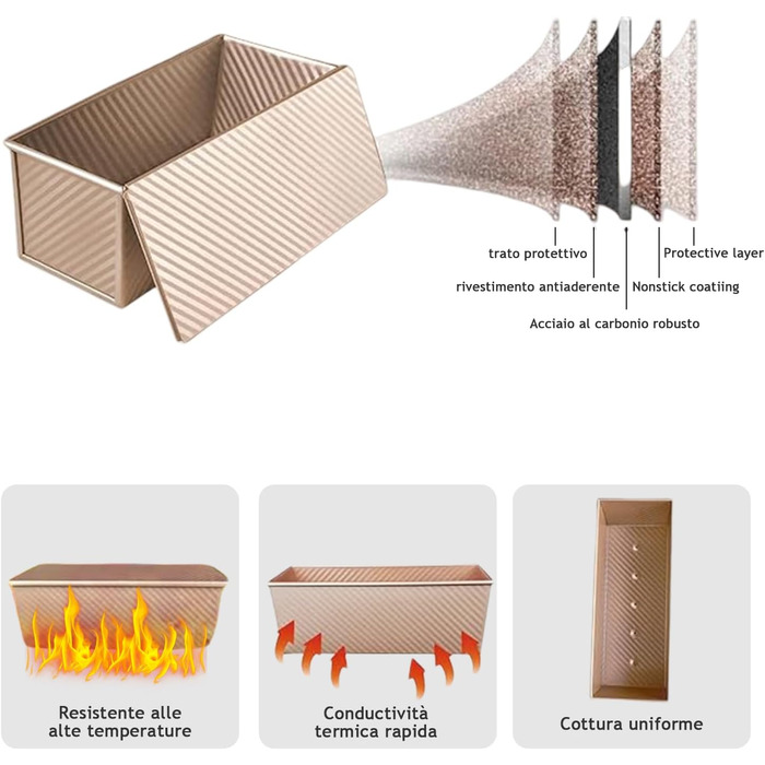 Форма для випікання хліба з кришкою, 21 x 11 x 11,5 см золотистий Aohcae