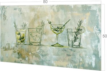 Скляний кухонний фартух GRAZDesign 4 мм Декоративний скляний фартух з квітковим мотивом Кухонний фартух сірого кольору - (Коктейлі, 80x50 см)