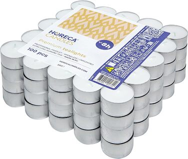 Свічки Horeca - Чайні свічки, час горіння 8 годин - Білі - Штука - Алюмінієва кришка - Свічки для святкувань, декору, весіль, гастрономії, вечірок - Без аромату - Преміум якість (100)