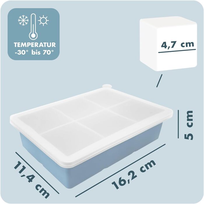 Силіконові формочки для льоду Blumtal, набір з 3 шт. - форма для льоду на 24 кубики з кришкою - силіконова форма для льоду без бісфенолу А - форма для льоду, безпечна для харчових продуктів - сіро-блакитний великі кубики (сіро-блакитний світло-блакитний, 