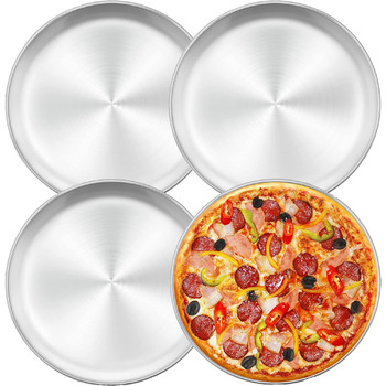 Набір лотків для піци Herogo з 4, 30 см круглої форми для піци з нержавіючої сталі, деко для піци для духовки, випікання, сервірування, смаження, нетоксичний і здоровий, міцний і безпечний для машини (метал, срібло)