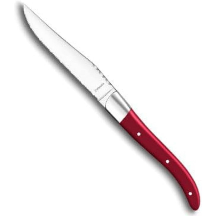 Набір ножів для стейків Amefa ROYAL STEAK Laguiole, 6 предметів, зубчастий край, 3-кратна клепана дерев'яна ручка, професійний набір стейків, столові прибори для стейків, у вишуканому дерев'яному футлярі, сталеве лезо 13/0, темний (червоний)