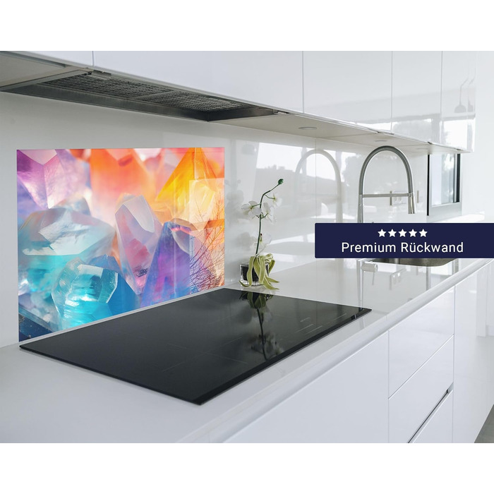 Фартух для плити timalo, настінна раковина, кухонний фартух зі скляним виглядом Акрилове скло 2 мм Скляний фартух, акрилові скляні кухонні панелі, захисна панель для фартуха Мармурове біле золото (60x52 см, 77 кольорових кристалів)