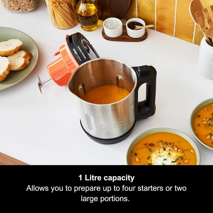 Компактна суповарка Morphy Richards 501021 з нержавіючої сталі, 1 літр, 900 Вт, чорний колір та нержавіюча сталь, 1 л, одинарне ліжко
