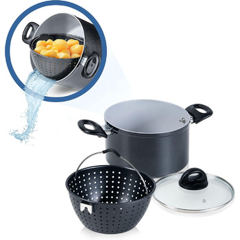 Кастрюля 3,7л с ситом-вставкой и стеклянной крышкой 20 см Cerafit Magic Pot Genius