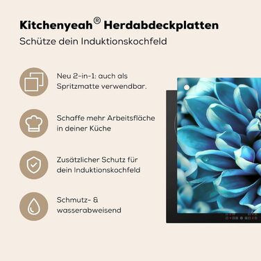 Фартух для плити, кухонний фартух, вініл, 78x52 см, декор для кухні, облицювання стіни, кришка для плити - сіро-чорний (синій - жоржина, 59Д x 77Ш см)