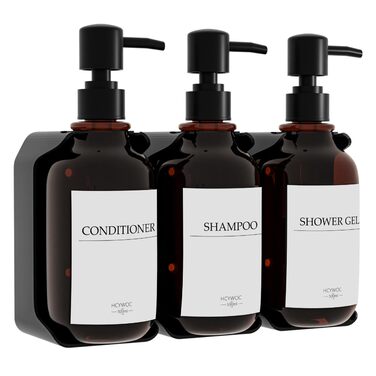 Набір з 3 дозаторів рідкого мила 500 мл з настінним тримачем, бурштиновий колір HCYWOC