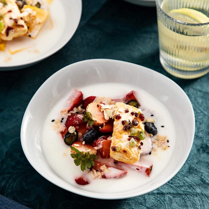 Серія Elisa, 12-предметний кавовий набір з кремового порцеляни, кавові чашки та блюдця на 6 осіб для кави, чаю, десертів (білий, миска для пластівців (12 шт.))