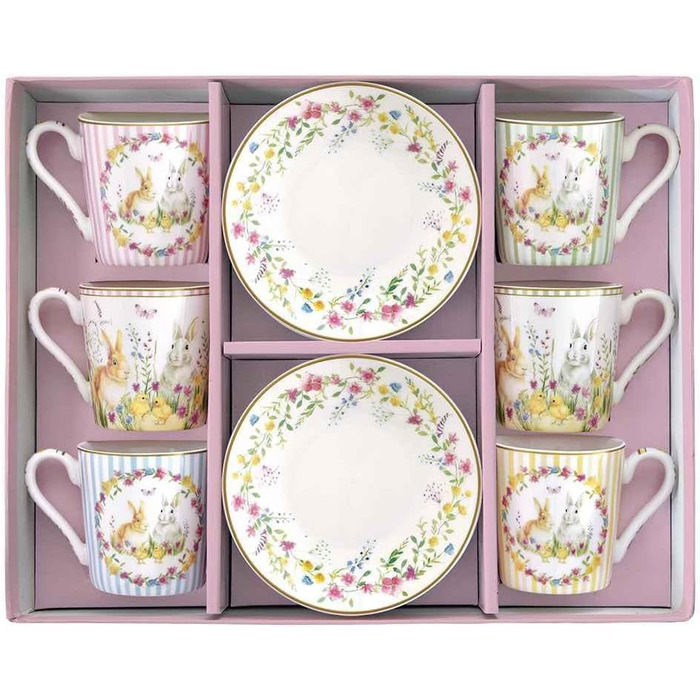 Набор из 6 фарфорових пасхальных кофейных чашек с блюдцами Easy Life