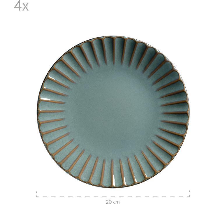 Набір посуду MSER 931963 серії Confino на 4 персони в сучасному вінтажному образі, комбінований набір з 20 предметів з кераміки з чорними вставками, керамограніт (бірюзовий)