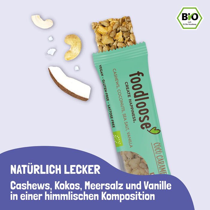 Органічні горіхові батончики fooloose Веганські органічні батончики без лактози та глютену, без рафінованого цукру Упаковка оптом із 6 різними сортами (24 батончики по 35 г) ука (упаковка з 24 шт.) (Coco Caramella, 24 шт. и (1 упаковка))
