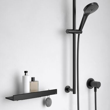 Алюмінієвий душовий піддон KEUCO, чорний, знімний кошик, зі зливними отворами, 35x6,6x11,6 см, настінний, Reva Black Selection.