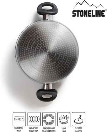 Лита алюмінієва каструля STONELINE XXL, велика каструля з кришкою, 7 л, антипригарне покриття зі справжніми кам&39яними частинками, каструля для індукції, підходить для всіх типів плит, духовки, приготування без жиру та олії, сіра (20 см)