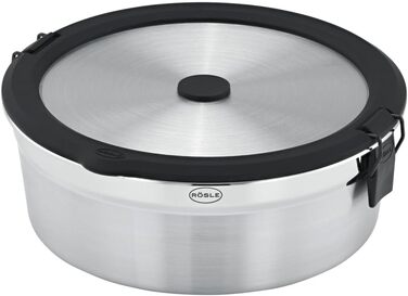 Круглий контейнер RSLE FLEXX 2GO 1,4 л, термоконтейнер для ланч-боксу/сніданку з нержавіючої сталі, придатний для використання в мікрохвильовій печі та духовці до 150 C, можна мити в посудомийній машині, сріблястий, круглий, 1,4 л