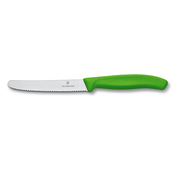 Кухонний ніж Victorinox SwissClassic Tomato&Sausage лезо 11см хвил. з зел. ручкою