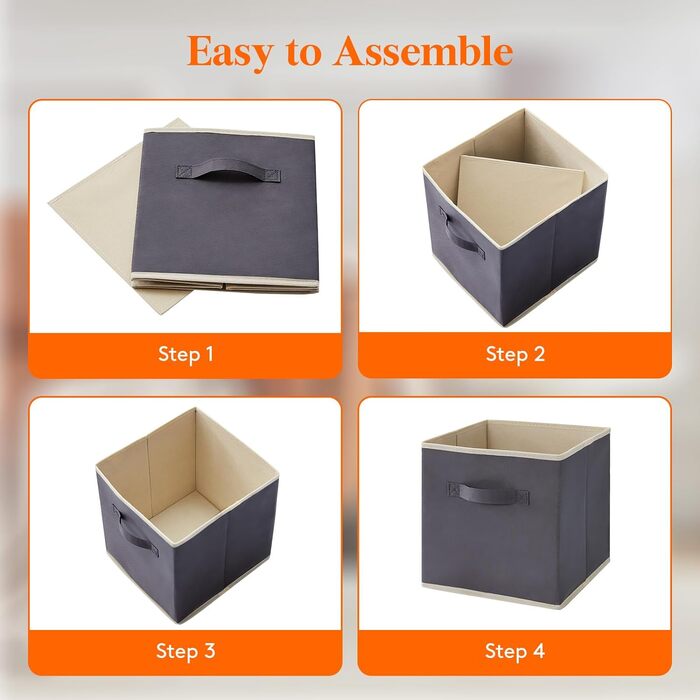 Складні кубики для зберігання Lifewit 6 шт. 18 л, середні декоративні тканинні ящики для зберігання з ручками для організації полиць шафи, 26,5 x 26,5 x 28 см, (сірий, 30x30x30 см)