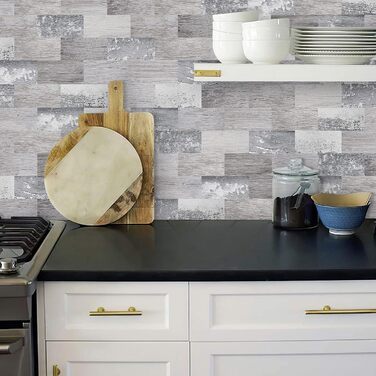 Штучна настінна плитка, самоклеюча панель для кухонного фартуха, тверда ПВХ плитка, клейка плитка для кухні та ванної кімнати (34 x 29 см) (10, бліде дерево)