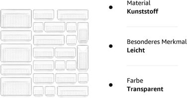 Система організації ящиків Vtopmart 25 шт. з 4 розмірами, прозорий пластик, органайзер для туалетного столика Можна використовувати для макіяжу, кухні, ванної кімнати, офісу