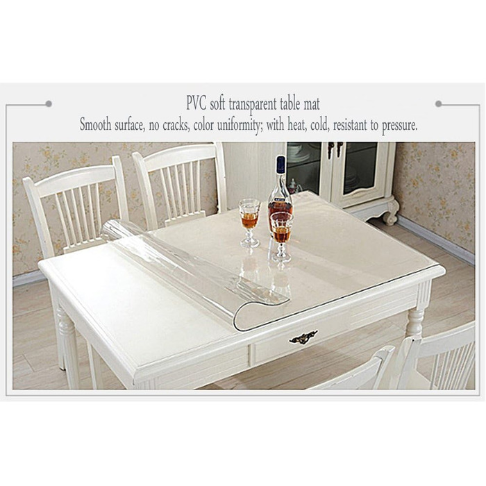 Прозорий захисний чохол для скатертини Ever Fairy, 2,0 мм, ПВХ-килимок для кухні, їдальні, дерев&39яних меблів, захисний чохол (60 x 110 см) (прозорий прямокутний 2 мм, 160 x 80 см (прямокутний))