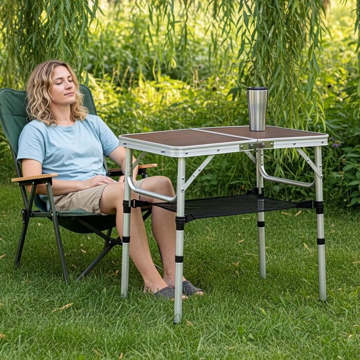 Складной алюминиевый стол для кемпинга коричневый ARATERVIO