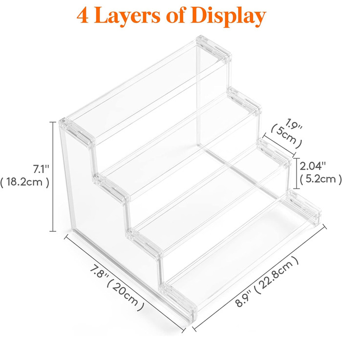 Уровневая прозрачная подставка, пластиковая подставка для презентации, пластиковый органайзер для статуэток, кексов, духов, десертов, настольная подставка для организации и украшения (22,8 x 20 x 18,2 см-), 4-
