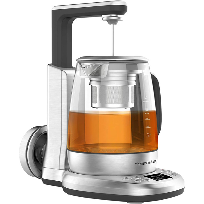 Чайник riviera&bar Cha Dao Expert з регульованою температурою, загартоване скло та нержавіюча сталь, тихий режим, оптимальне заварювання чаю, 1,5 л, 22 x 36,5 x 29,5 см