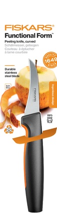 Кухонний ніж для овочів вигнутий Fiskars Functional Form, 6.8см, нержавіюча сталь, пластик, чорний
