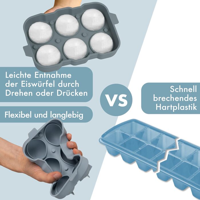Силіконові формочки для льоду Blumtal, набір з 3 шт. - форма для льоду на 24 кубики з кришкою - силіконова форма для льоду без бісфенолу А - форма для льоду, безпечна для харчових продуктів - сіро-блакитний великі кубики (сіро-блакитний світло-блакитний, 