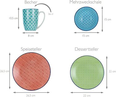 Набір посуду на 4 персони, 16 предметів, різнокольоровий Mediterranean Creatable