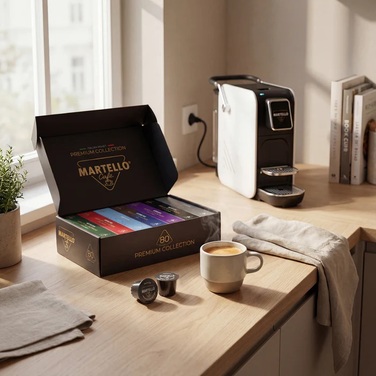 Кофемашина капсульная белая Smart Martello и набор 80 кофейных капсул Premium Selection Box Martello