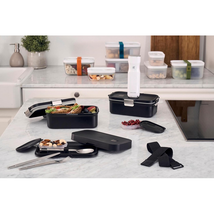Ланч-бокс ZWILLING FRESH & SAVE з собою, включаючи столові прибори з нержавіючої сталі, ударостійкий, з функцією вакуумування, чорний