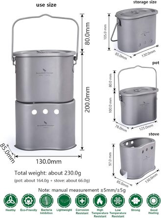 Відкрита титанова складна міні-дров'яна піч з кемпінговим горщиком 2-в-1  Ti1513B Boundless Voyage