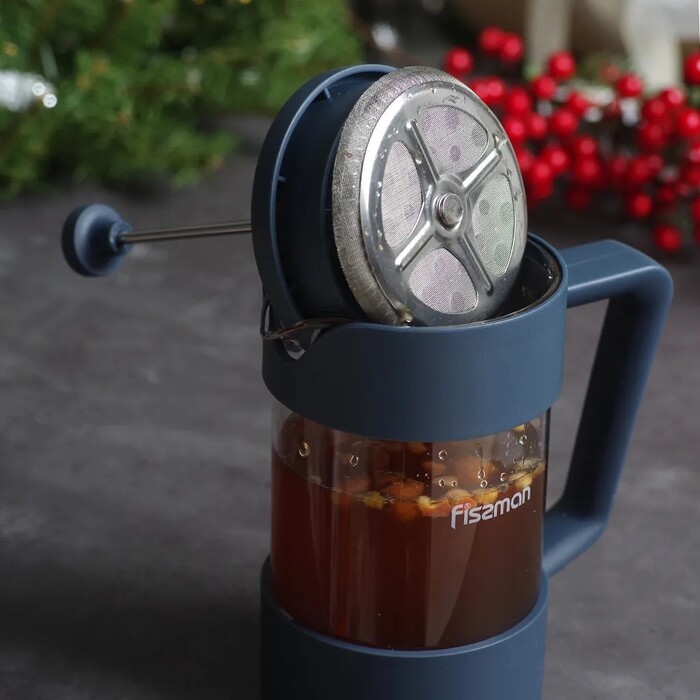 Заварювальний чайник з поршнем Fissman FLAT WHITE 1000 мл скляна колба (9116)