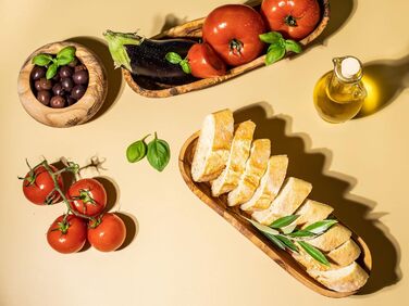 Багетна хлібниця з оливкового дерева - Миска для закусок довгаста - Сільська дерев'яна миска - Декоративна миска - Миска для фруктів - Миска ручної роботи - Миска для ювелірних виробів - Універсальна миска (2, 25-29 см)