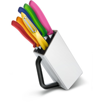 Набір кухонний Victorinox SwissClassic Utility Block 6шт з кольор. ручками з підставкою (5 ножій, овочечистка)